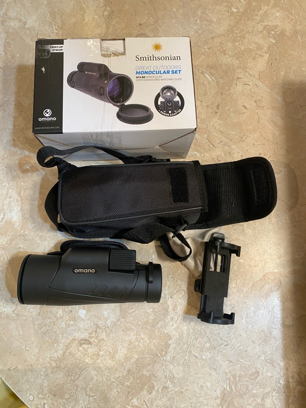 AMO Black Monocular with Phone Adapter and Carry Case